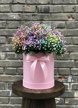Цветочная композиция из Гипсофила и Розы в шляпной коробке в Попутная