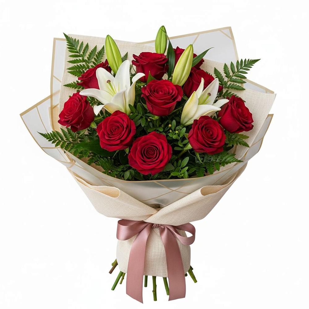 Букет цветов из: Лилии и Розы в Попутная