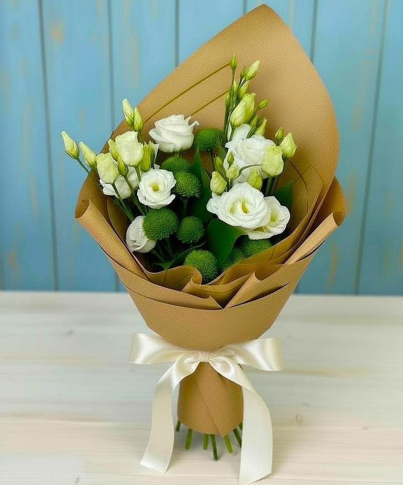 Букет цветов из: Хризантемы и Лизиантусы в Попутная