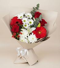 Букет цветов из:  Розы, Хризантемы, Герберы и Лилии в Попутная