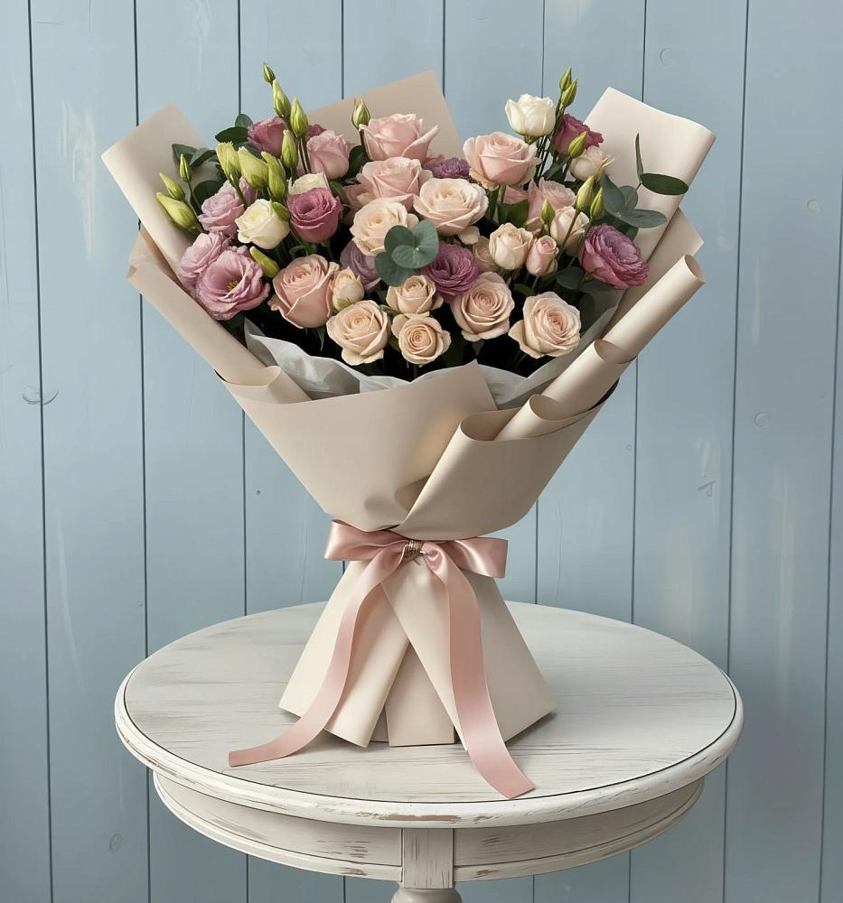 Букет цветов из: Розы и Лизиантусы в Попутная