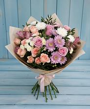 Букет цветов из:  Хризантемы, Розы и Альстромерии в Попутная